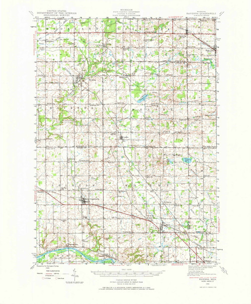 Ravenna, Michigan 1945 (1973) USGS Old Topo Map Reprint 15x15 MI Quad 278436