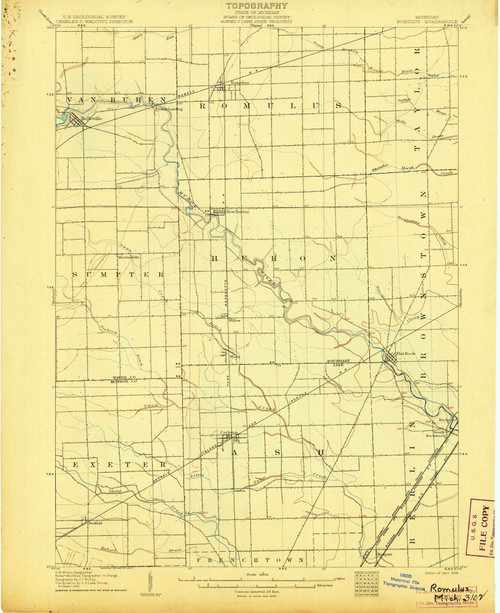 Romulus, Michigan 1906 (1906) USGS Old Topo Map Reprint 15x15 MI Quad 278460