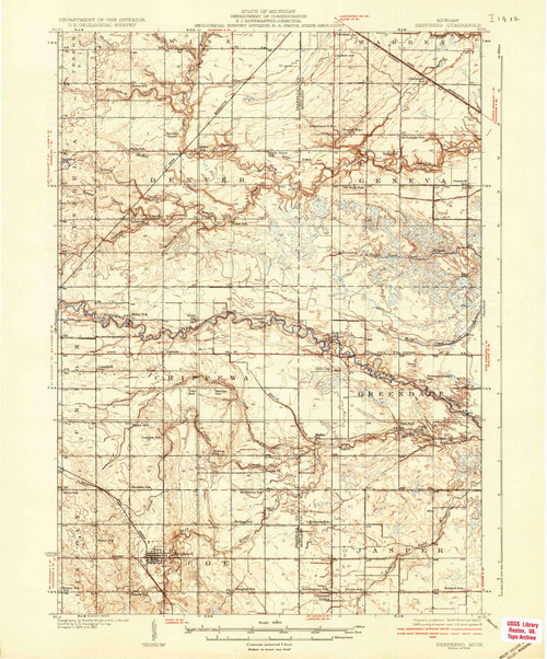 Shepherd, Michigan 1936 (1936) USGS Old Topo Map Reprint 15x15 MI Quad 278494