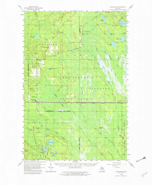 Shingleton, Michigan 1958 (1982) USGS Old Topo Map Reprint 15x15 MI Quad 278496
