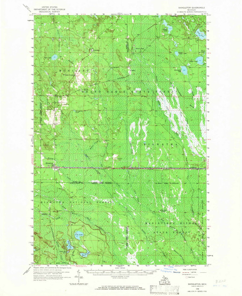 Shingleton, Michigan 1958 (1966) USGS Old Topo Map Reprint 15x15 MI Quad 278497