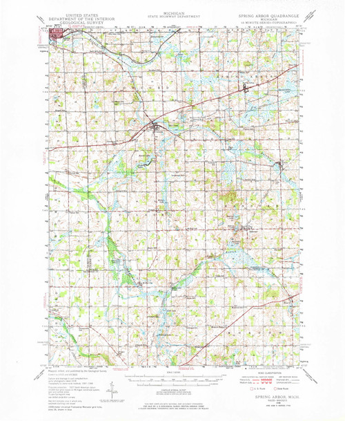 Spring Arbor, Michigan 1948 (1977) USGS Old Topo Map Reprint 15x15 MI Quad 278517