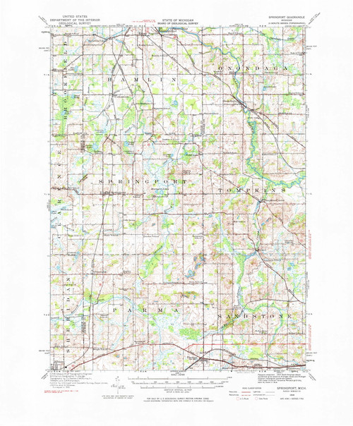 Springport, Michigan 1919 (1977) USGS Old Topo Map Reprint 15x15 MI Quad 278521