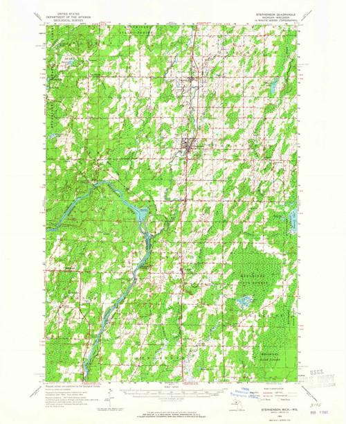 Stephenson, Michigan 1963 (1965) USGS Old Topo Map Reprint 15x15 MI Quad 278526
