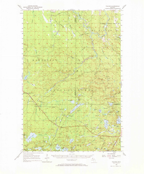 Thayer, Michigan 1952 (1969) USGS Old Topo Map Reprint 15x15 MI Quad 278539