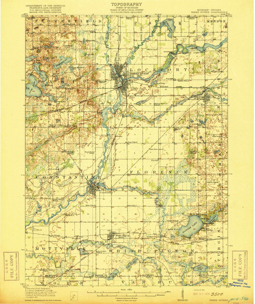 Three Rivers, Michigan 1916 (1916) USGS Old Topo Map Reprint 15x15 MI Quad 278552