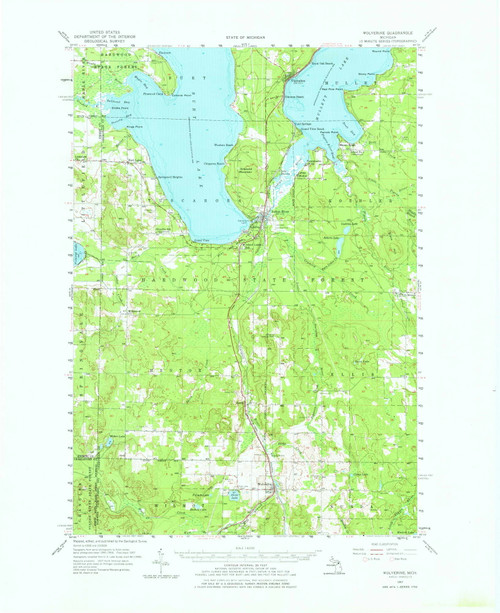 Wolverine, Michigan 1957 (1976) USGS Old Topo Map Reprint 15x15 MI Quad 278604