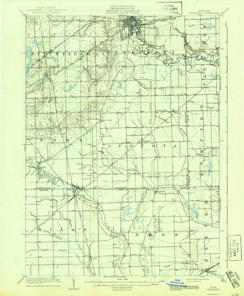 Ypsilanti, Michigan 1906 (1944) USGS Old Topo Map Reprint 15x15 MI Quad 278618