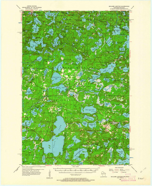 Boulder Junction, Michigan 1955 (1962) USGS Old Topo Map Reprint 15x15 MI Quad 801420