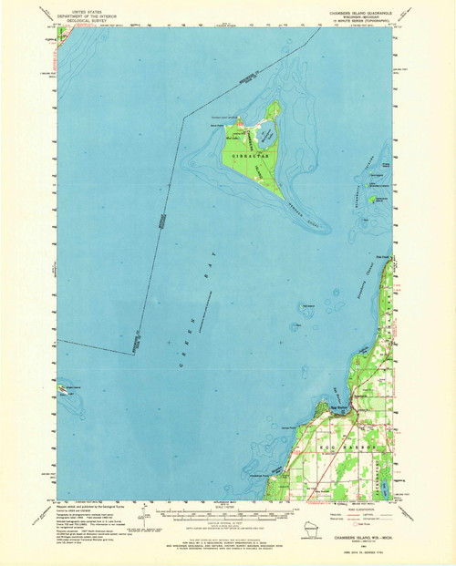 Chambers Island, Michigan 1961 (1972) USGS Old Topo Map Reprint 15x15 MI Quad 801453