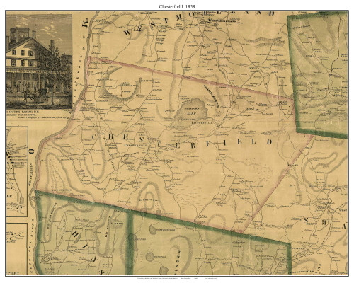 Chesterfield, New Hampshire 1858 Old Town Map Custom Print - Cheshire Co. - Original Magnetic North Edition