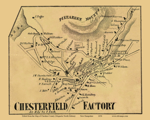 Chesterfield Factory Village, New Hampshire 1858 Old Town Map Custom Print - Cheshire Co. - Original Magnetic North Edition