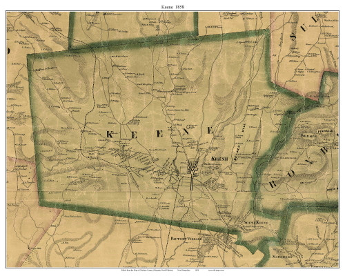 Keene, New Hampshire 1858 Old Town Map Custom Print - Cheshire Co. - Original Magnetic North Edition