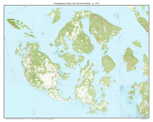 San Juan Islands (Blue Water) 1973 - Custom USGS Old Topo Map - Washington State 7x7