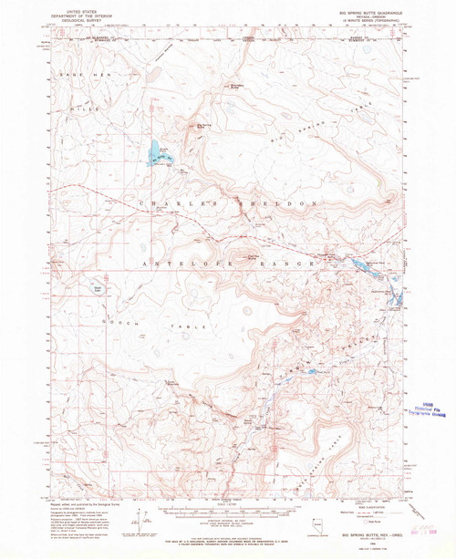 Big Spring Butte, Nevada 1966 (1968) USGS Old Topo Map Reprint 15x15 OR Quad 320718