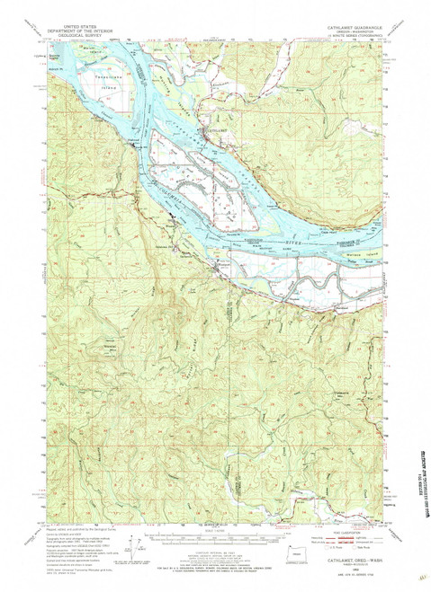 Cathlamet, Washington 1953 (1984) USGS Old Topo Map Reprint 15x15 OR Quad 282319