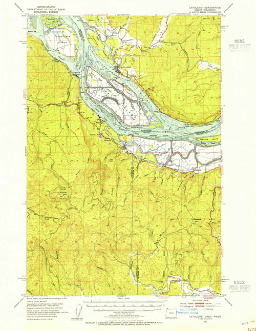 Cathlamet, Washington 1953 (1955) USGS Old Topo Map Reprint 15x15 OR Quad 282322