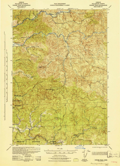 Ginger Peak, Oregon 1942 () USGS Old Topo Map Reprint 15x15 OR Quad 282521