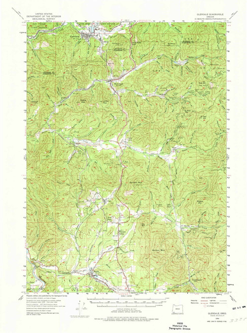 Glendale, Oregon 1954 (1974) USGS Old Topo Map Reprint 15x15 OR Quad 282522