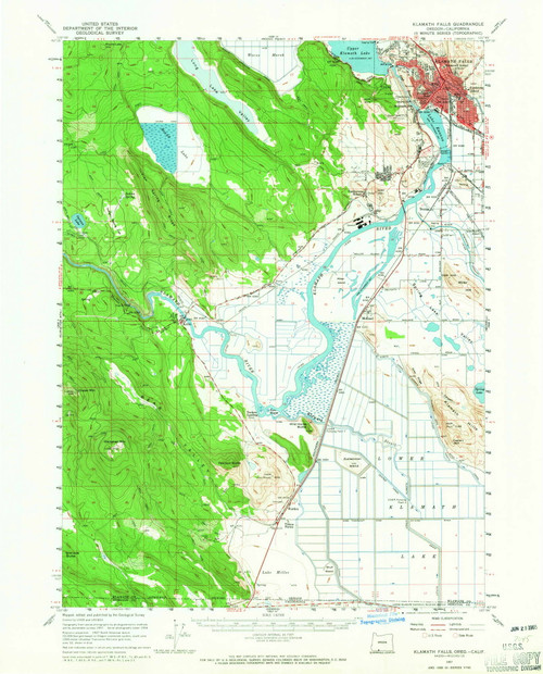 Klamath Falls, Oregon 1957 (1965) USGS Old Topo Map Reprint 15x15 OR Quad 282629