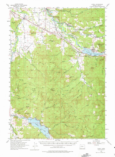 Lowell, Oregon 1955 (1975) USGS Old Topo Map Reprint 15x15 OR Quad 282671