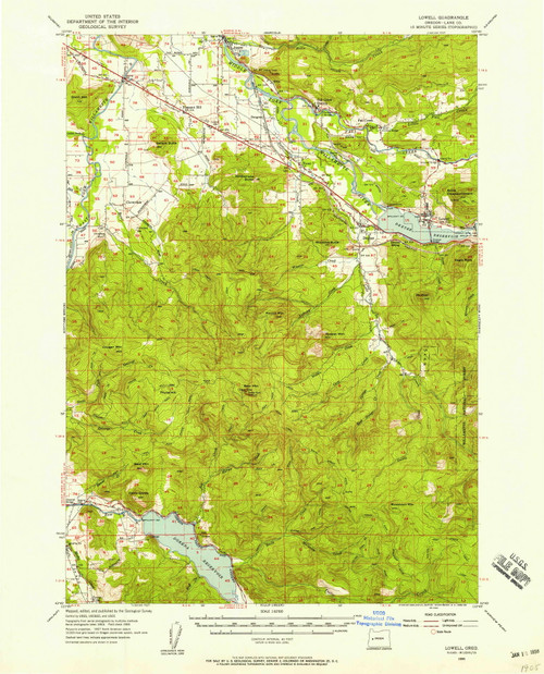 Lowell, Oregon 1955 (1958) USGS Old Topo Map Reprint 15x15 OR Quad 282673