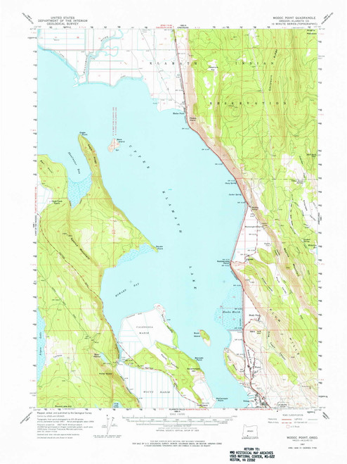 Modoc Point, Oregon 1957 (1977) USGS Old Topo Map Reprint 15x15 OR Quad 282717