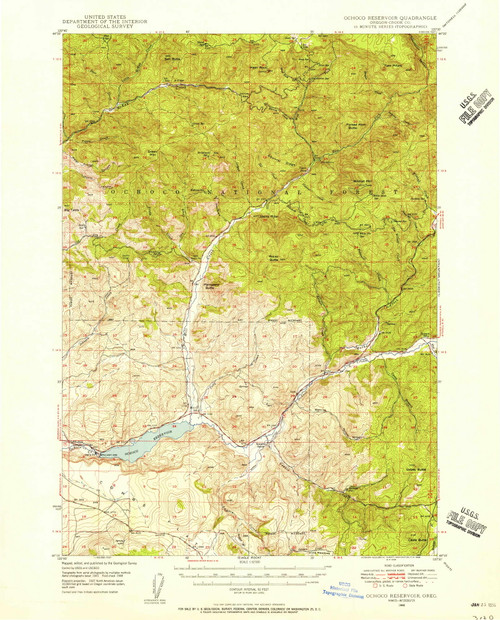 Ochoco Reservoir, Oregon 1948 (1956) USGS Old Topo Map Reprint 15x15 OR Quad 282764