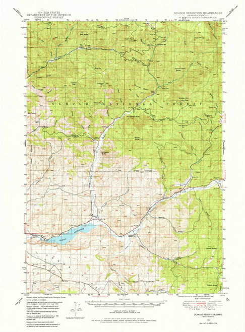 Ochoco Reservoir, Oregon 1950 (1985) USGS Old Topo Map Reprint 15x15 OR Quad 282765