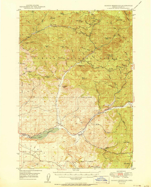 Ochoco Reservoir, Oregon 1950 () USGS Old Topo Map Reprint 15x15 OR Quad 282767