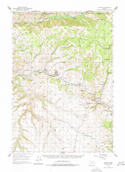 Ritter, Oregon 1950 (1977) USGS Old Topo Map Reprint 15x15 OR Quad 282836