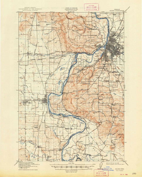 Salem, Oregon 1917 (1948) USGS Old Topo Map Reprint 15x15 OR Quad 282862