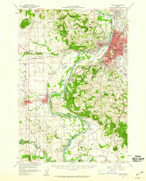 Salem, Oregon 1957 (1959) USGS Old Topo Map Reprint 15x15 OR Quad 282864