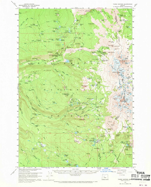 Three Sisters, Oregon 1959 (1970) USGS Old Topo Map Reprint 15x15 OR Quad 282950
