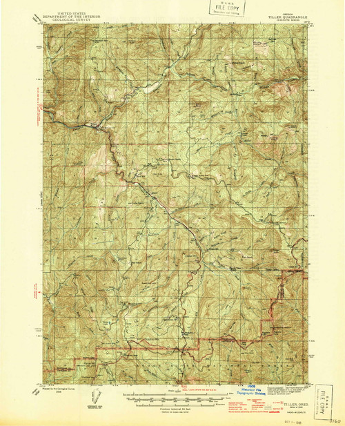 Tiller, Oregon 1944 (1946) USGS Old Topo Map Reprint 15x15 OR Quad 282964