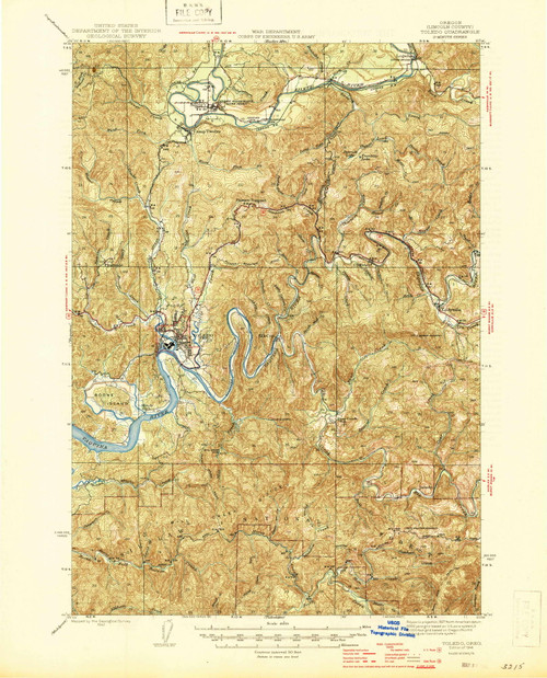 Toledo, Oregon 1942 (1946) USGS Old Topo Map Reprint 15x15 OR Quad 282971