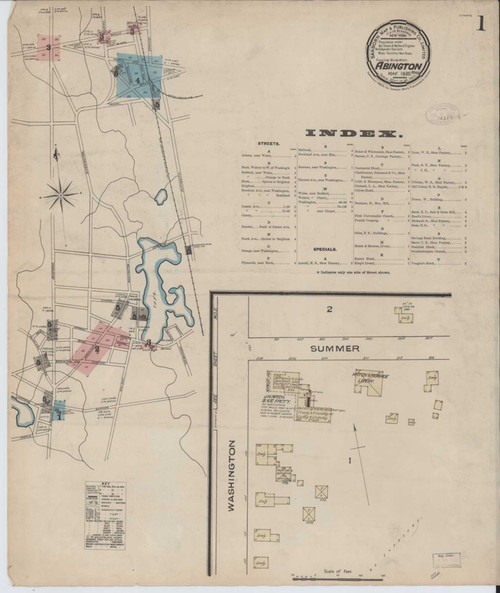 Abington Massachusetts 1885 - Fire Insurance Index - Old Map Reprint