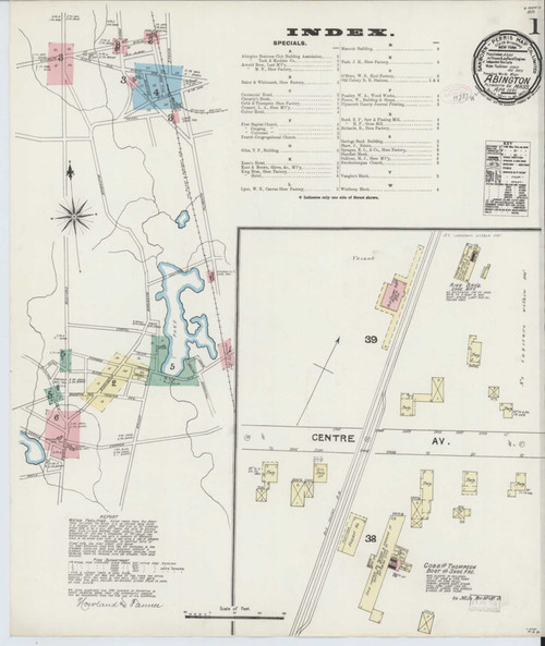 Abington Massachusetts 1891 - Fire Insurance Index - Old Map Reprint