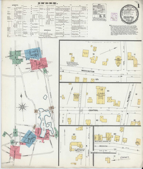 Abington Massachusetts 1901 - Fire Insurance Index - Old Map Reprint