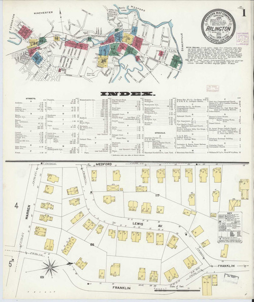 Arlington Massachusetts 1908 - Fire Insurance Index - Old Map Reprint