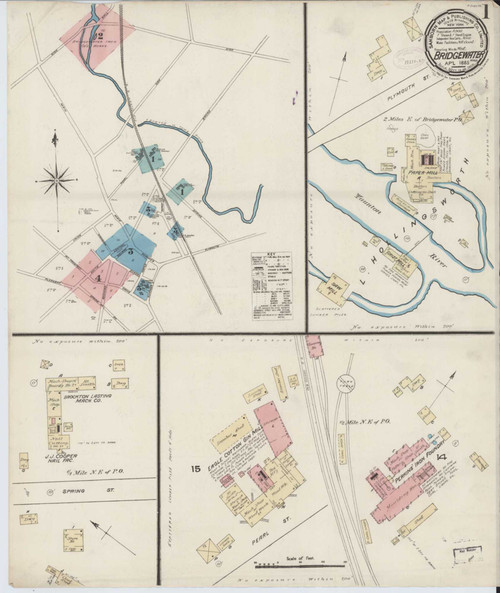 Bridgewater Massachusetts 1885 - Fire Insurance Index - Old Map Reprint