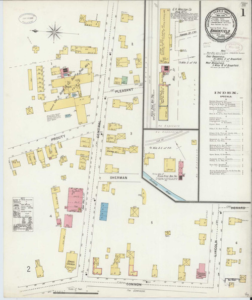 Brookfield Massachusetts 1898 - Fire Insurance Index - Old Map Reprint
