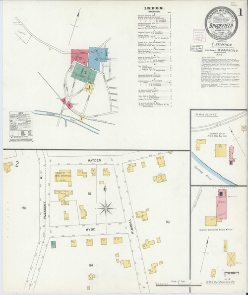 Brookfield Massachusetts 1904 - Fire Insurance Index - Old Map Reprint