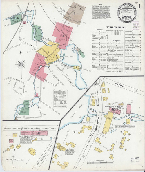 Canton Massachusetts 1901 - Fire Insurance Index - Old Map Reprint