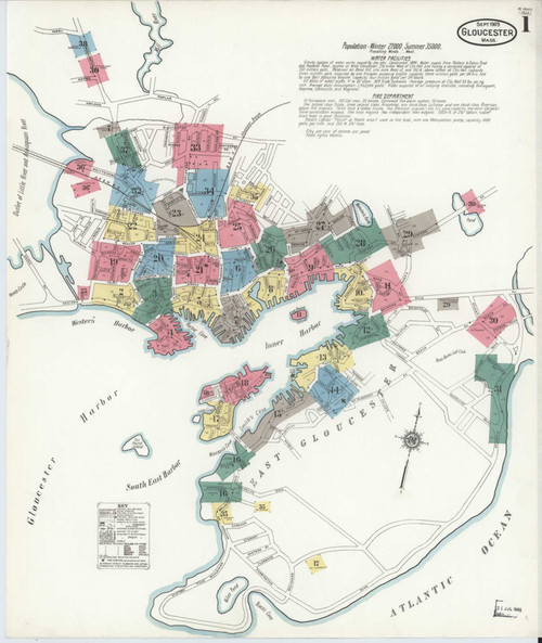 Gloucester Massachusetts 1909 - Fire Insurance Index - Old Map Reprint