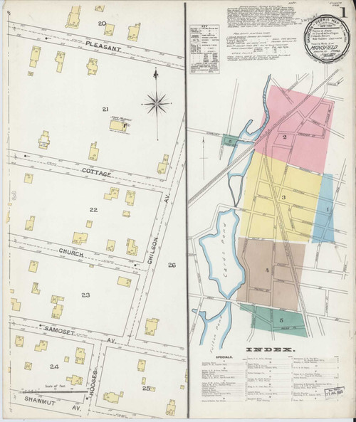 Mansfield Massachusetts 1892 - Fire Insurance Index - Old Map Reprint