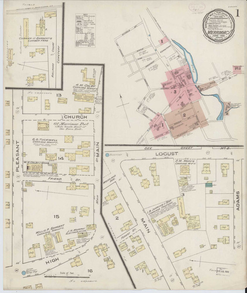 Merrimac Massachusetts 1885 - Fire Insurance Index - Old Map Reprint