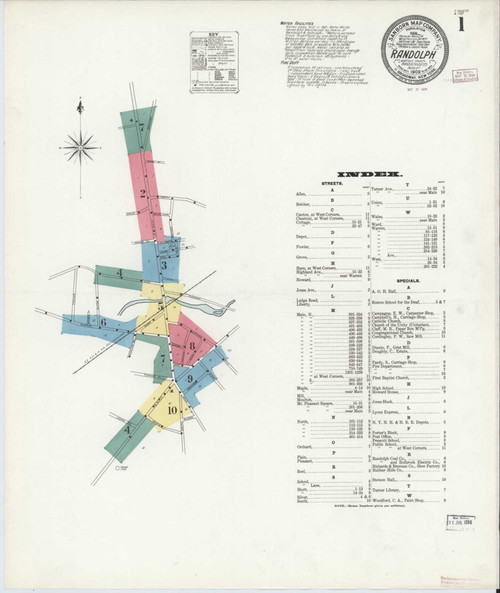 Randolph Massachusetts 1909 - Fire Insurance Index - Old Map Reprint
