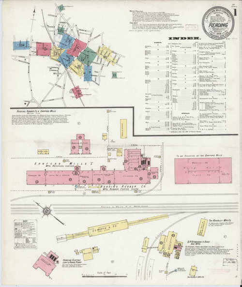 Reading Massachusetts 1909 - Fire Insurance Index - Old Map Reprint