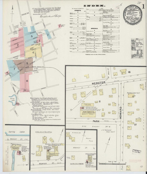 Rockland Massachusetts 1891 - Fire Insurance Index - Old Map Reprint